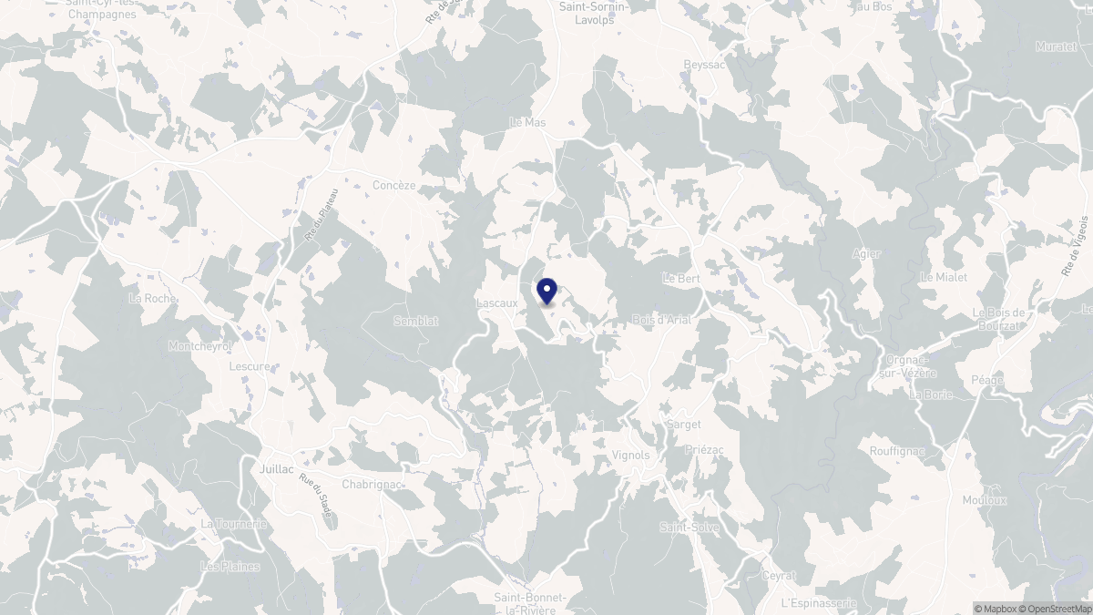 Aperçu cartographique de Lascaux, centré sur la commune
