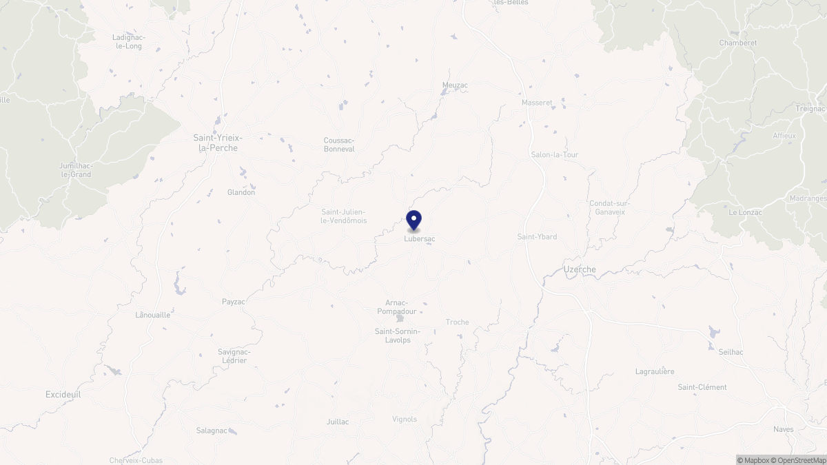 Aperçu cartographique de Lubersac, centré sur la commune