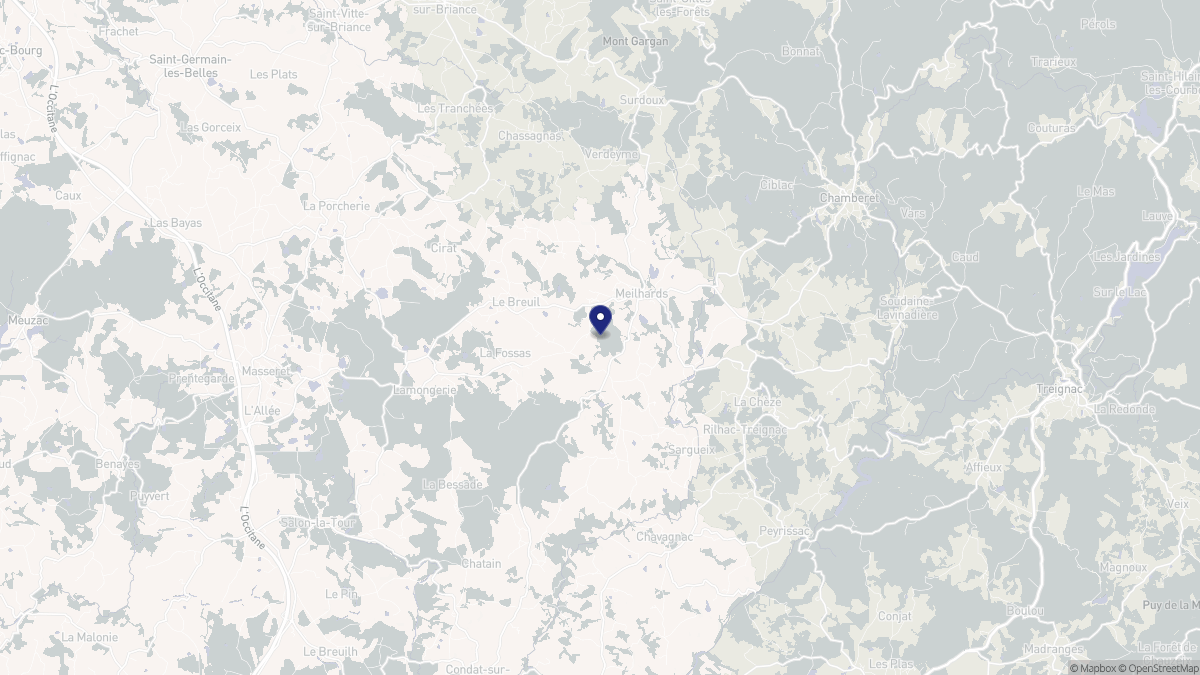 Aperçu cartographique de Meilhards, centré sur la commune