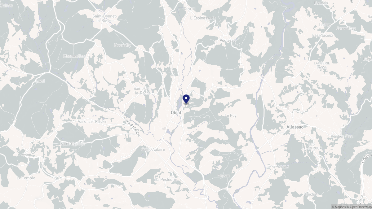 Aperçu cartographique de Objat, centré sur la commune