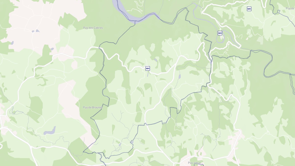 Aperçu cartographique de Saint-Bonnet-les-Tours-de-Merle, centré sur la commune