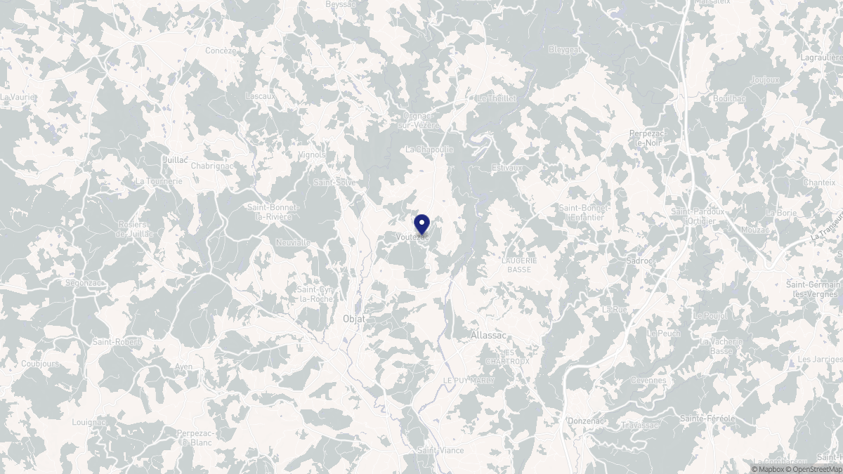 Aperçu cartographique de Voutezac, centré sur la commune