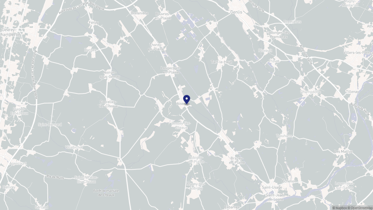 Aperçu cartographique de Aiserey, centré sur la commune