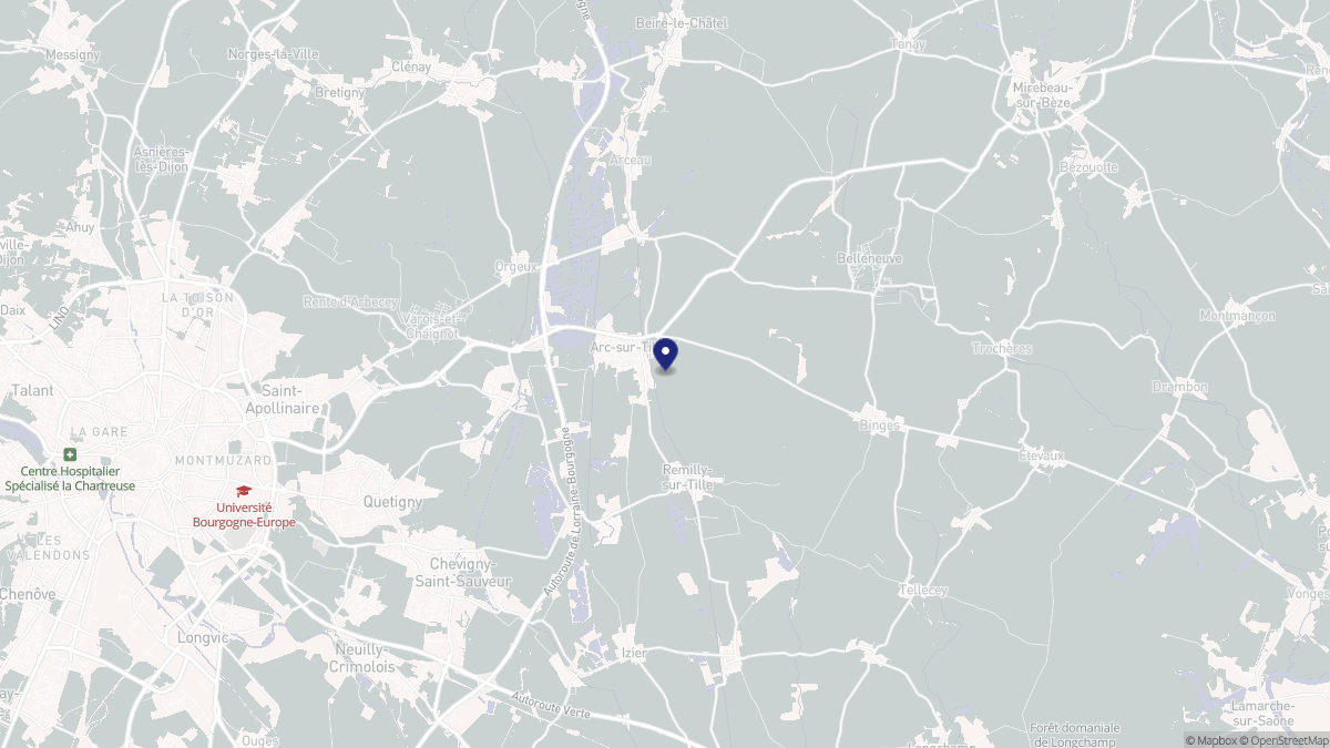 Aperçu cartographique de Arc-sur-Tille, centré sur la commune