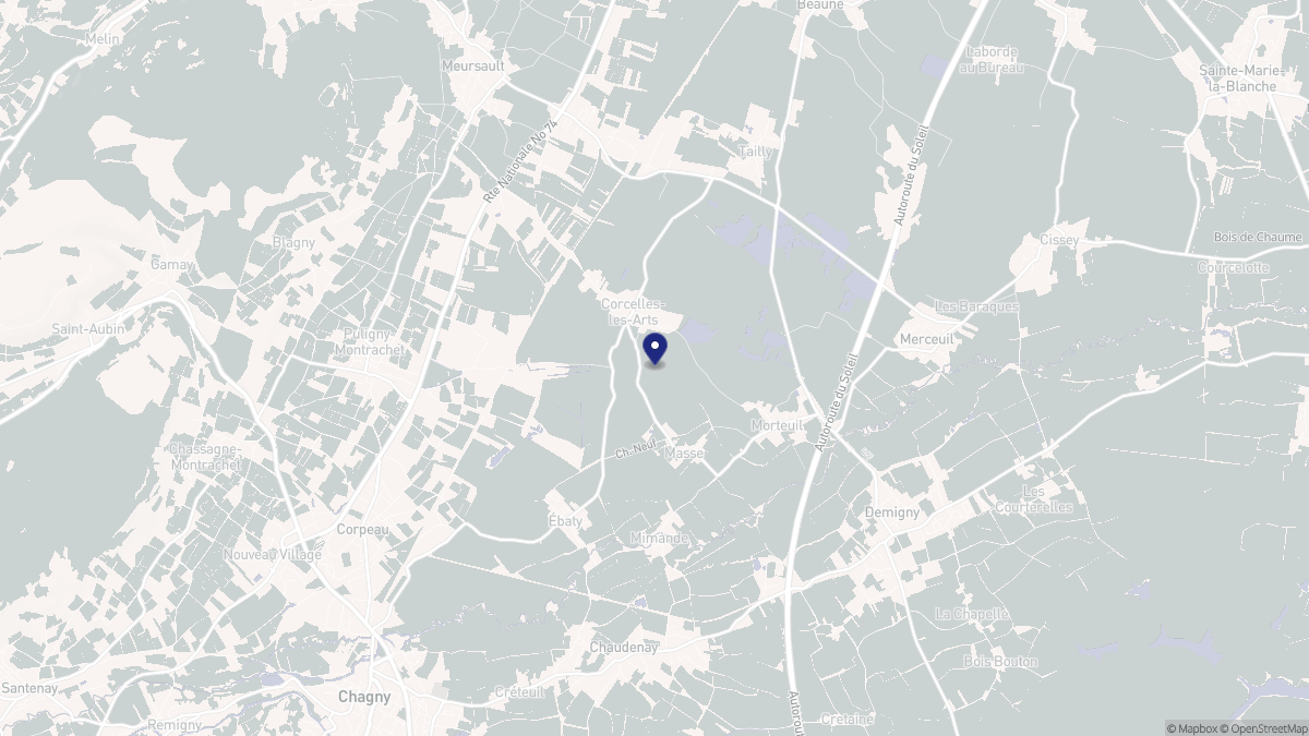 Aperçu cartographique de Corcelles-les-Arts, centré sur la commune