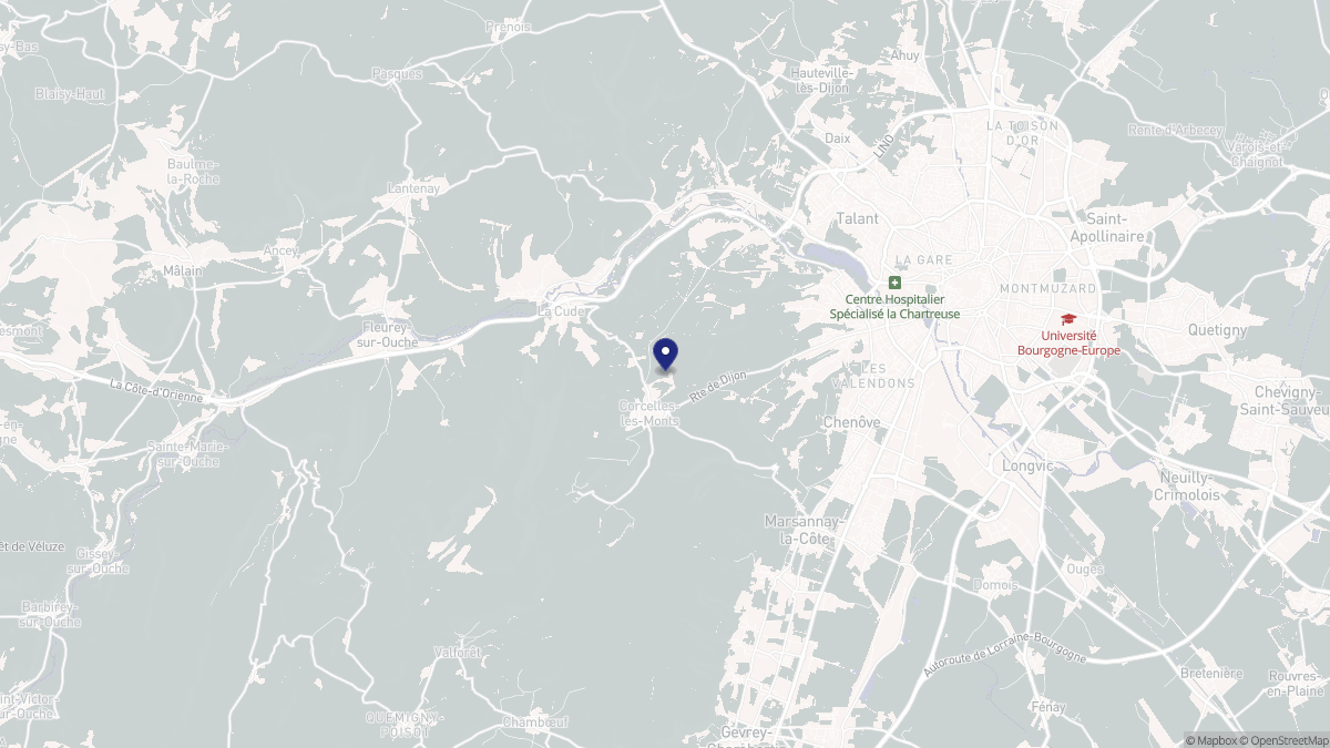 Aperçu cartographique de Corcelles-les-Monts, centré sur la commune