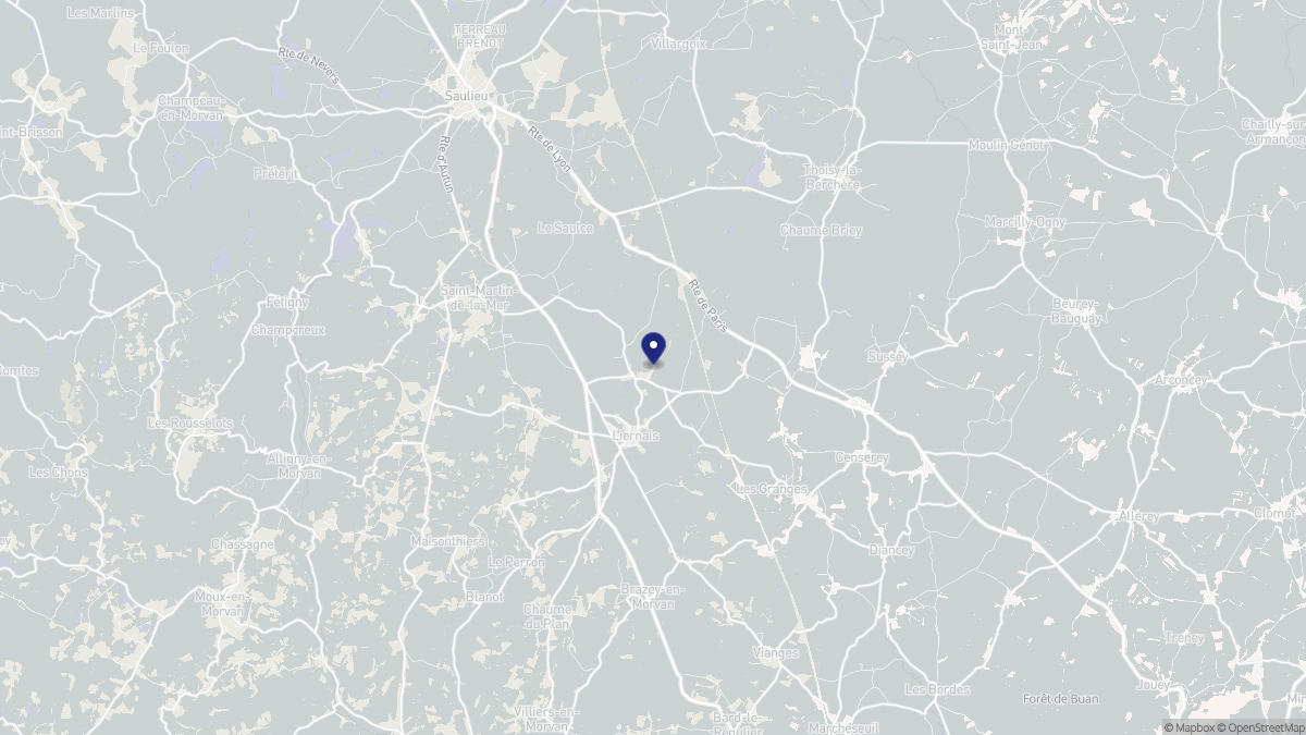 Aperçu cartographique de Liernais, centré sur la commune