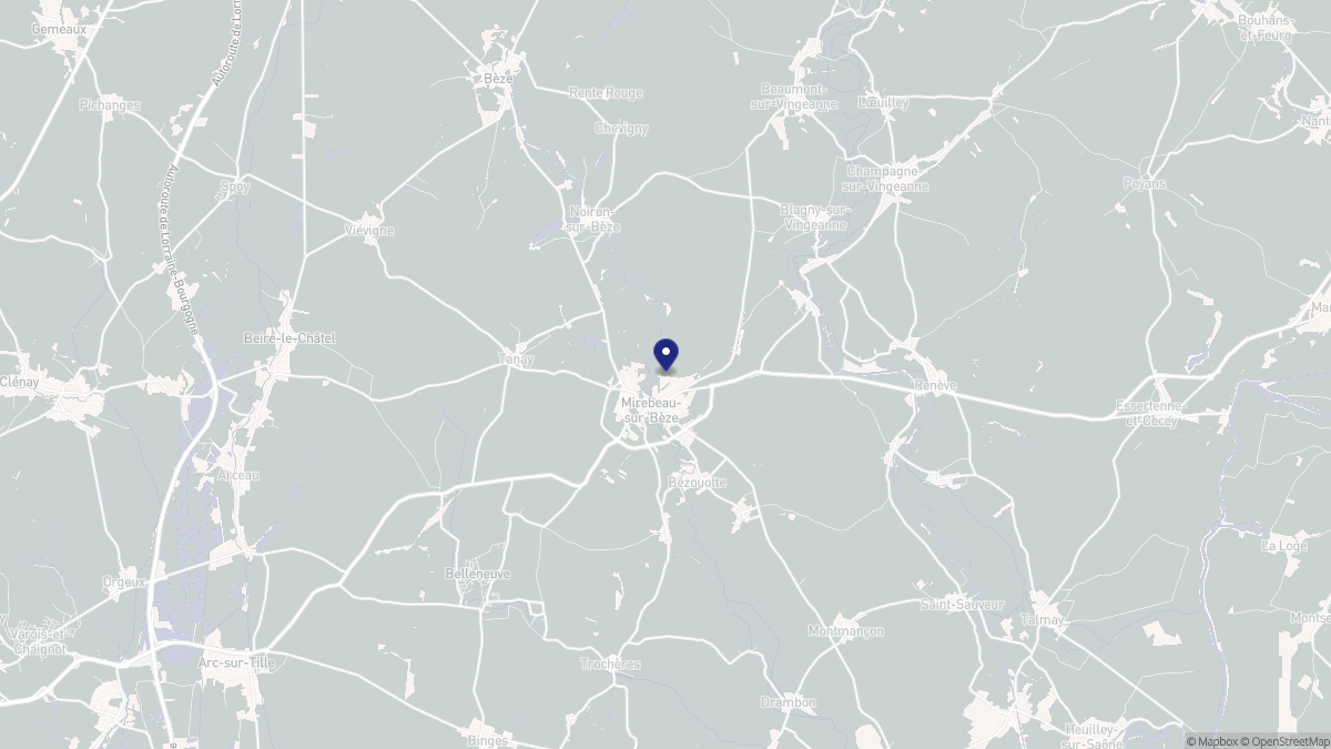 Aperçu cartographique de Mirebeau-sur-Bèze, centré sur la commune