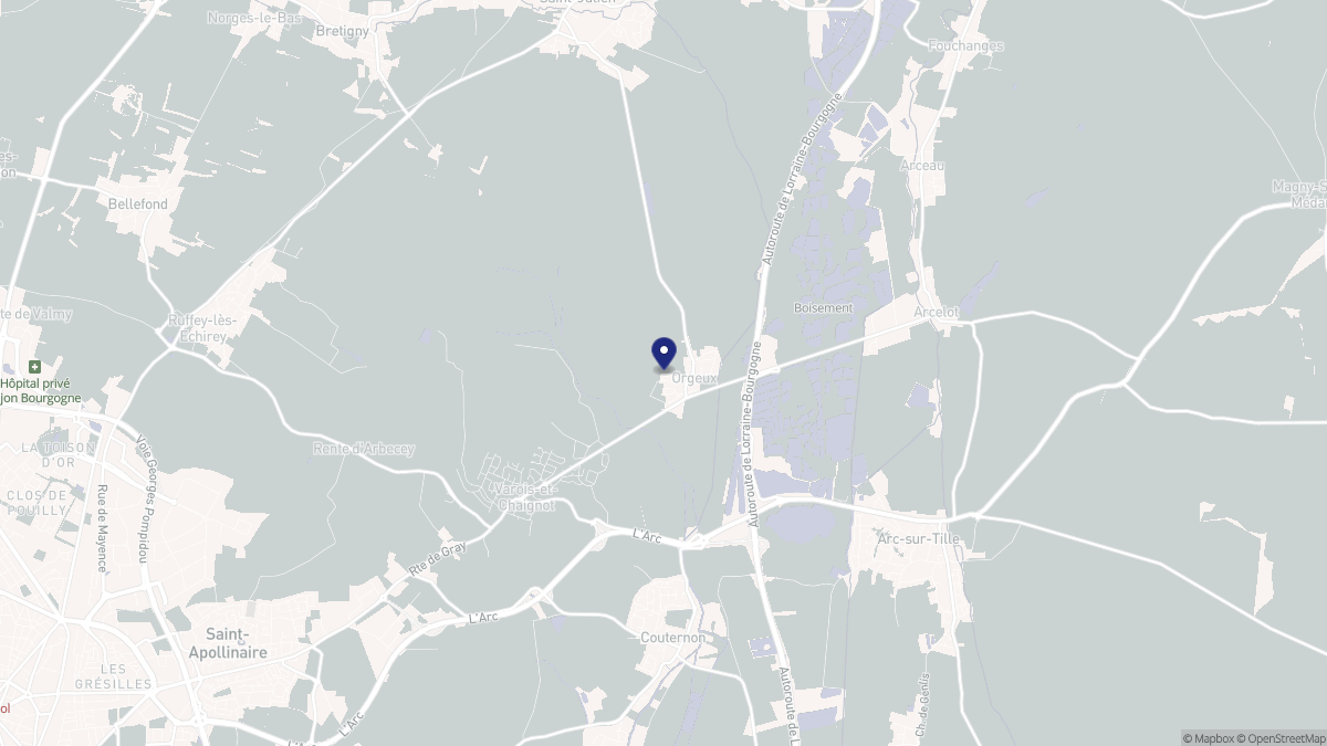 Aperçu cartographique de Orgeux, centré sur la commune