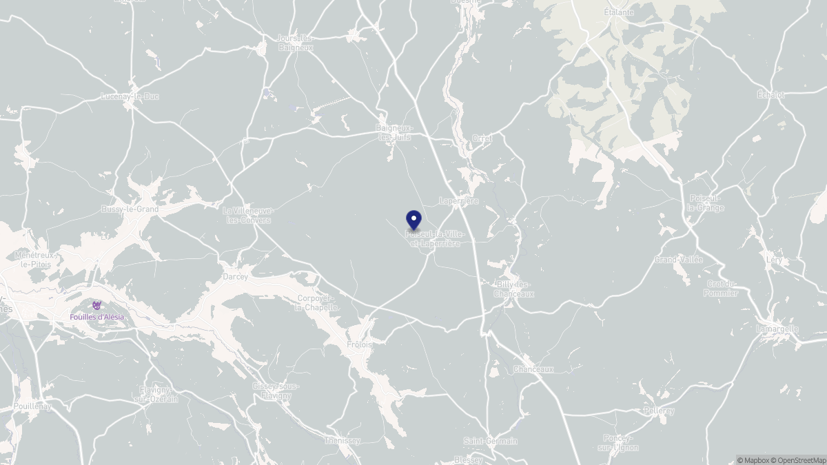 Aperçu cartographique de Poiseul-la-Ville-et-Laperrière, centré sur la commune