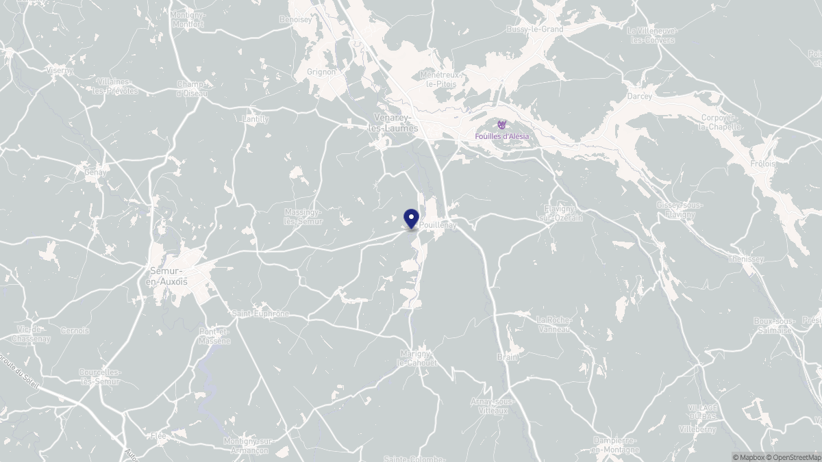 Aperçu cartographique de Pouillenay, centré sur la commune