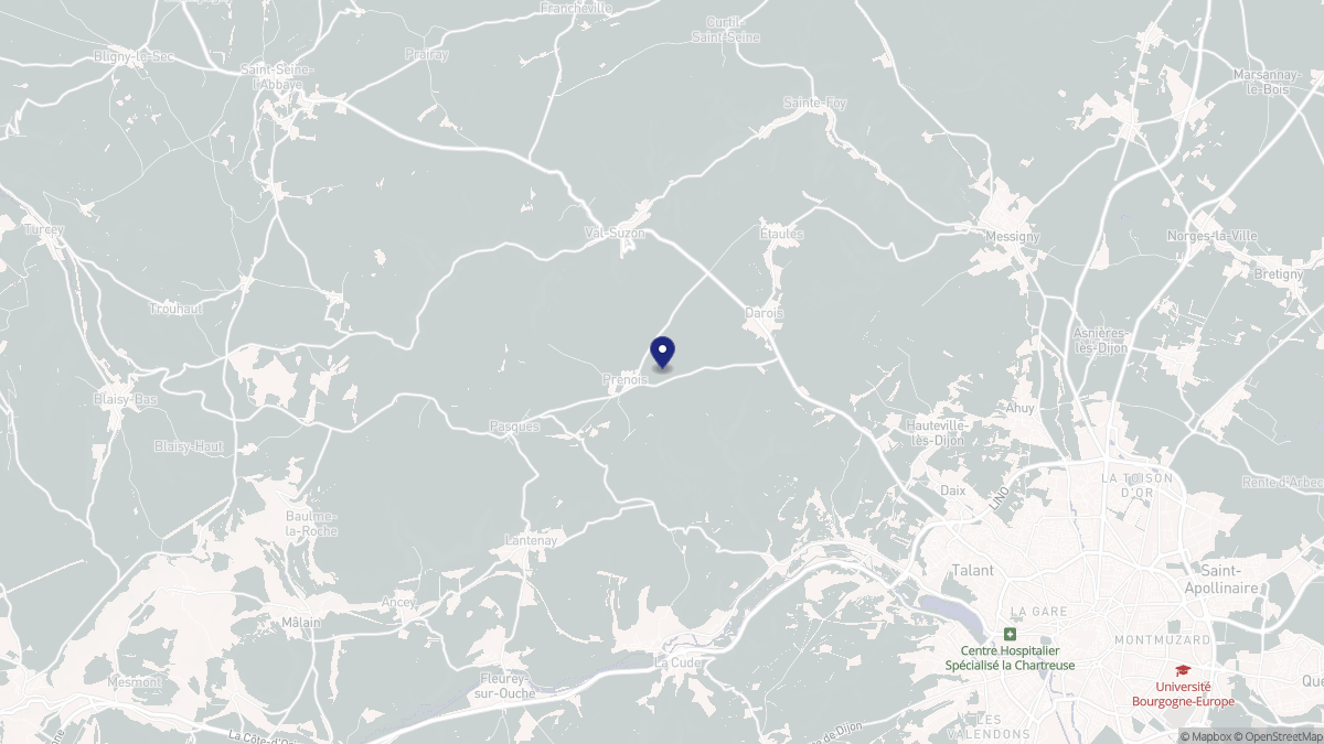 Aperçu cartographique de Prenois, centré sur la commune