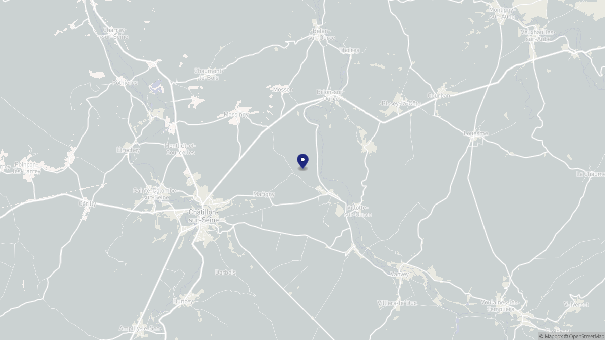 Aperçu cartographique de Prusly-sur-Ource, centré sur la commune
