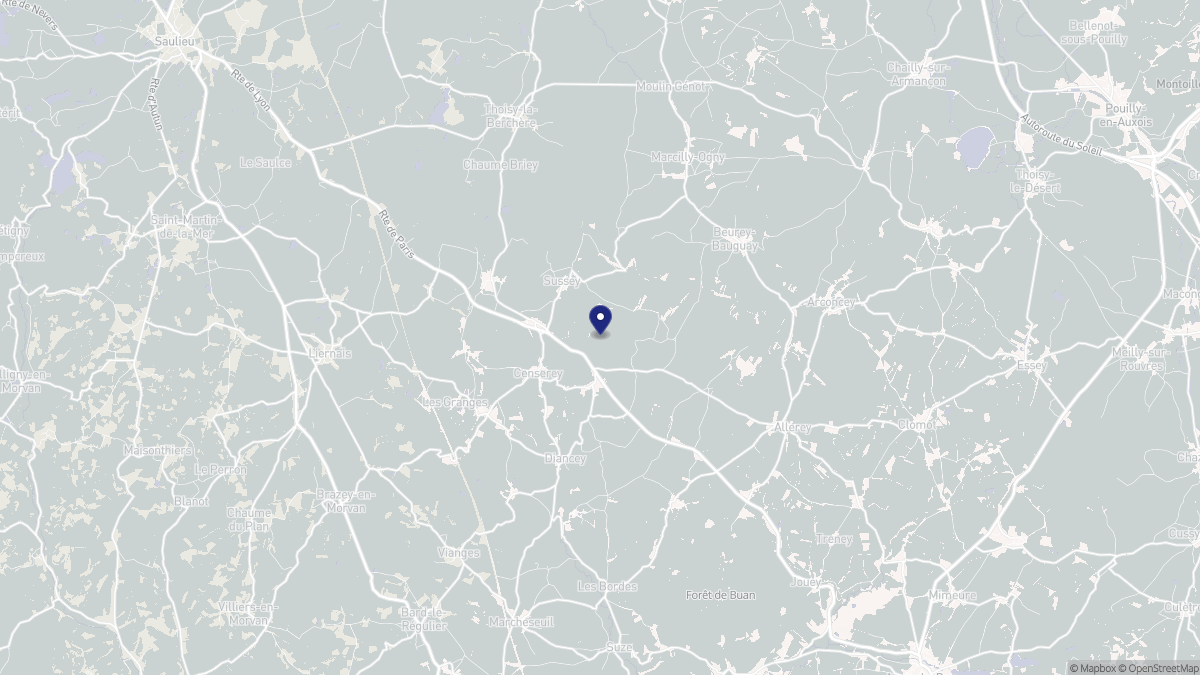 Aperçu cartographique de Sussey, centré sur la commune