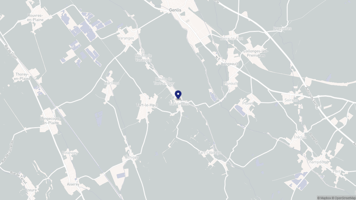 Aperçu cartographique de Tart-le-Bas, centré sur la commune