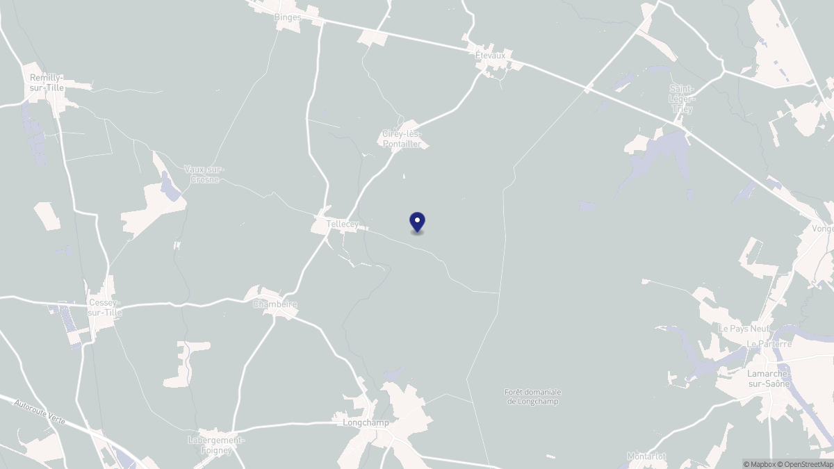 Aperçu cartographique de Tellecey, centré sur la commune