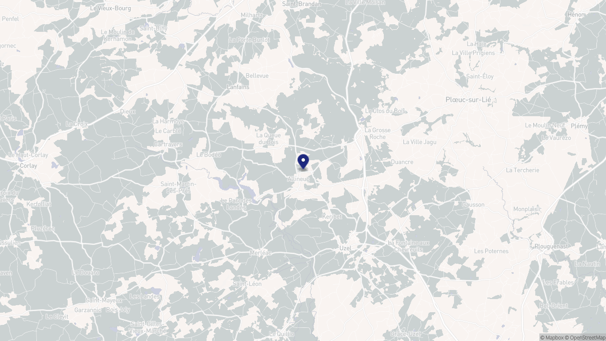 Aperçu cartographique de Allineuc, centré sur la commune