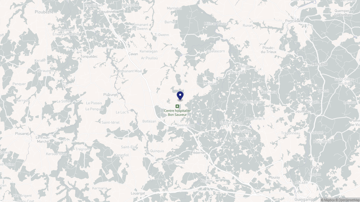 Aperçu cartographique de Bégard, centré sur la commune