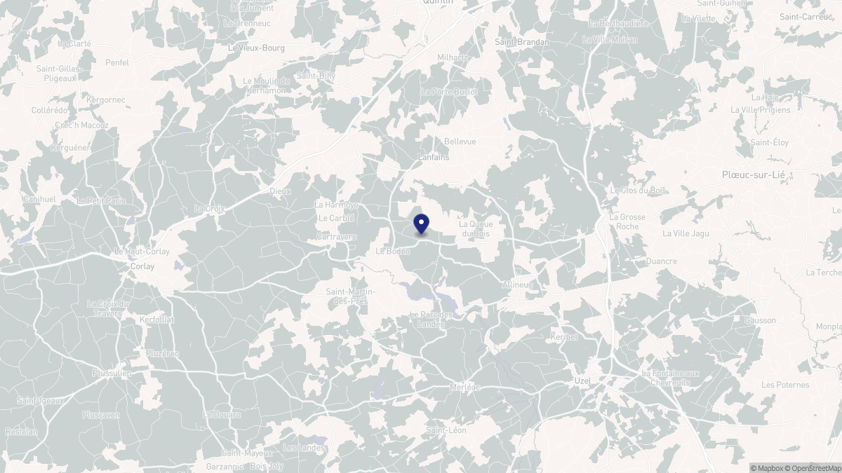 Aperçu cartographique de Le Bodéo, centré sur la commune