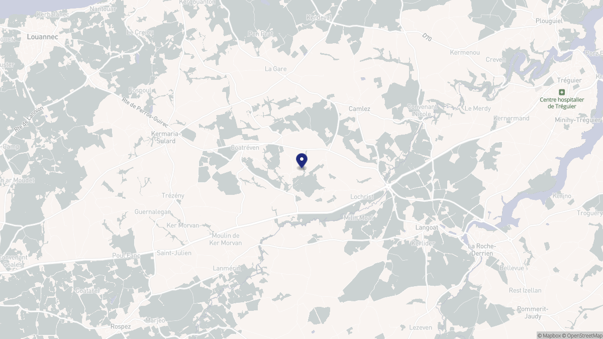 Aperçu cartographique de Coatréven, centré sur la commune