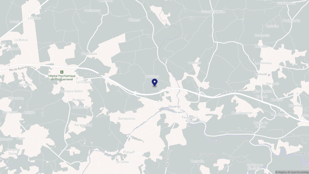 Aperçu cartographique de Gouarec, centré sur la commune