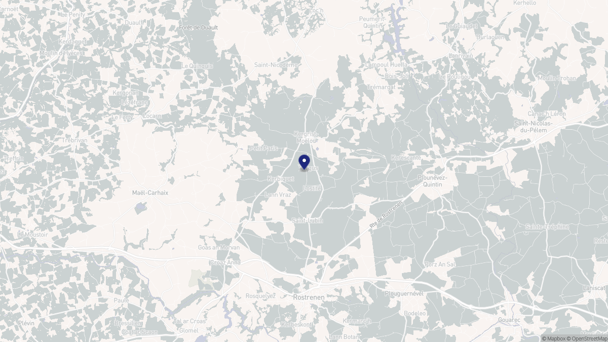 Aperçu cartographique de Kergrist-Moëlou, centré sur la commune