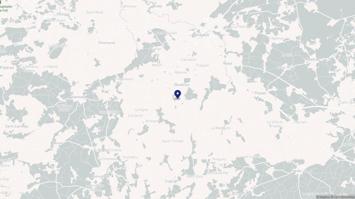 Aperçu cartographique de Landéhen, centré sur la commune