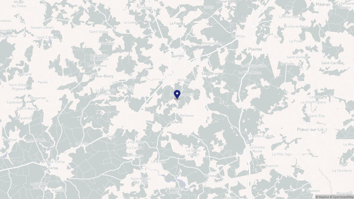 Aperçu cartographique de Lanfains, centré sur la commune