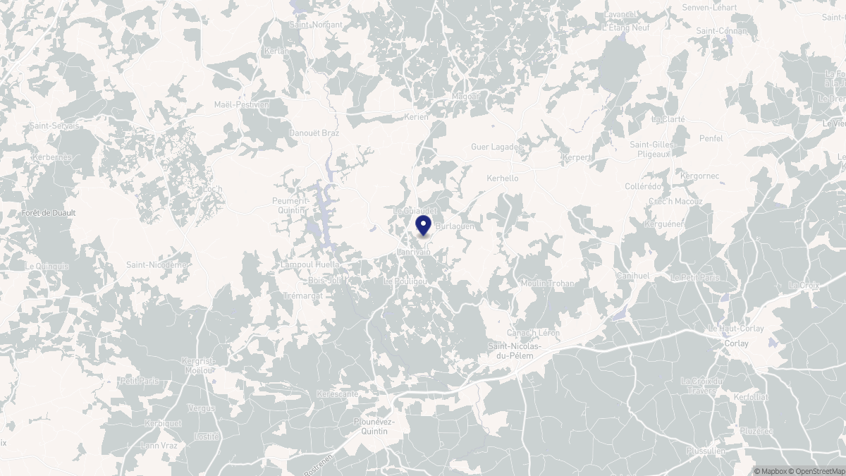 Aperçu cartographique de Lanrivain, centré sur la commune