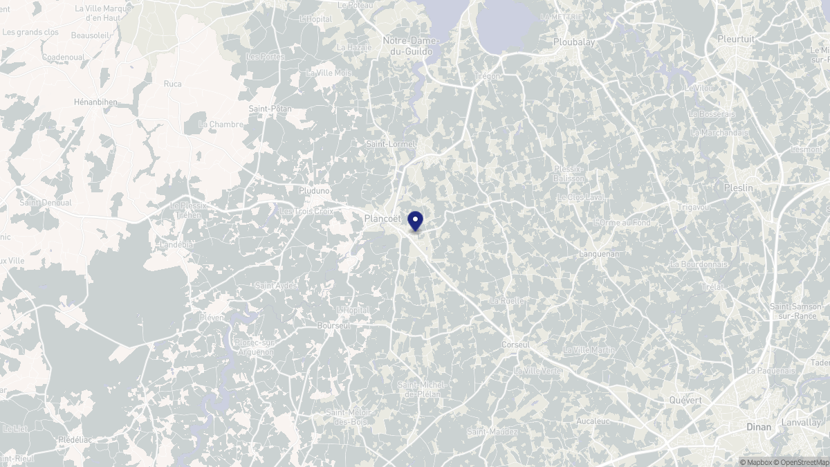 Aperçu cartographique de Plancoët, centré sur la commune