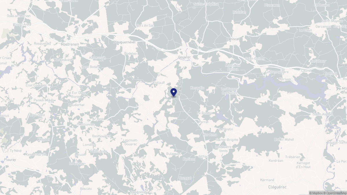 Aperçu cartographique de Plélauff, centré sur la commune