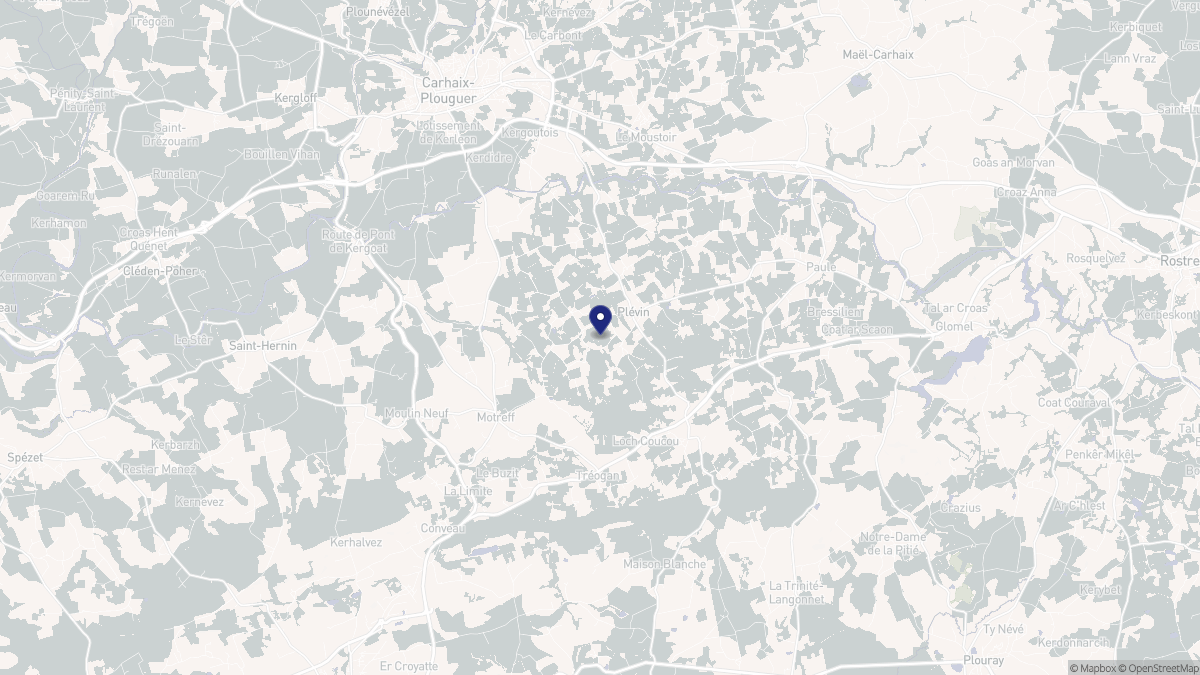 Aperçu cartographique de Plévin, centré sur la commune