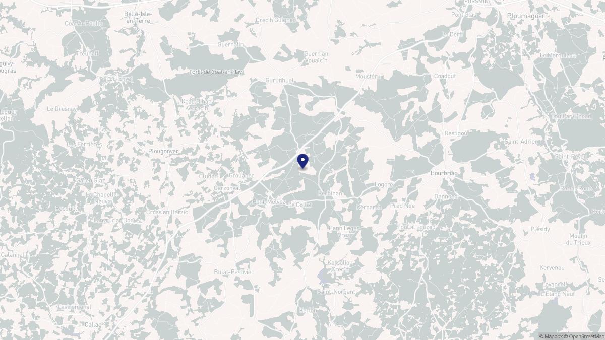 Aperçu cartographique de Pont-Melvez, centré sur la commune