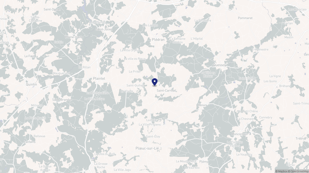 Aperçu cartographique de Saint-Carreuc, centré sur la commune