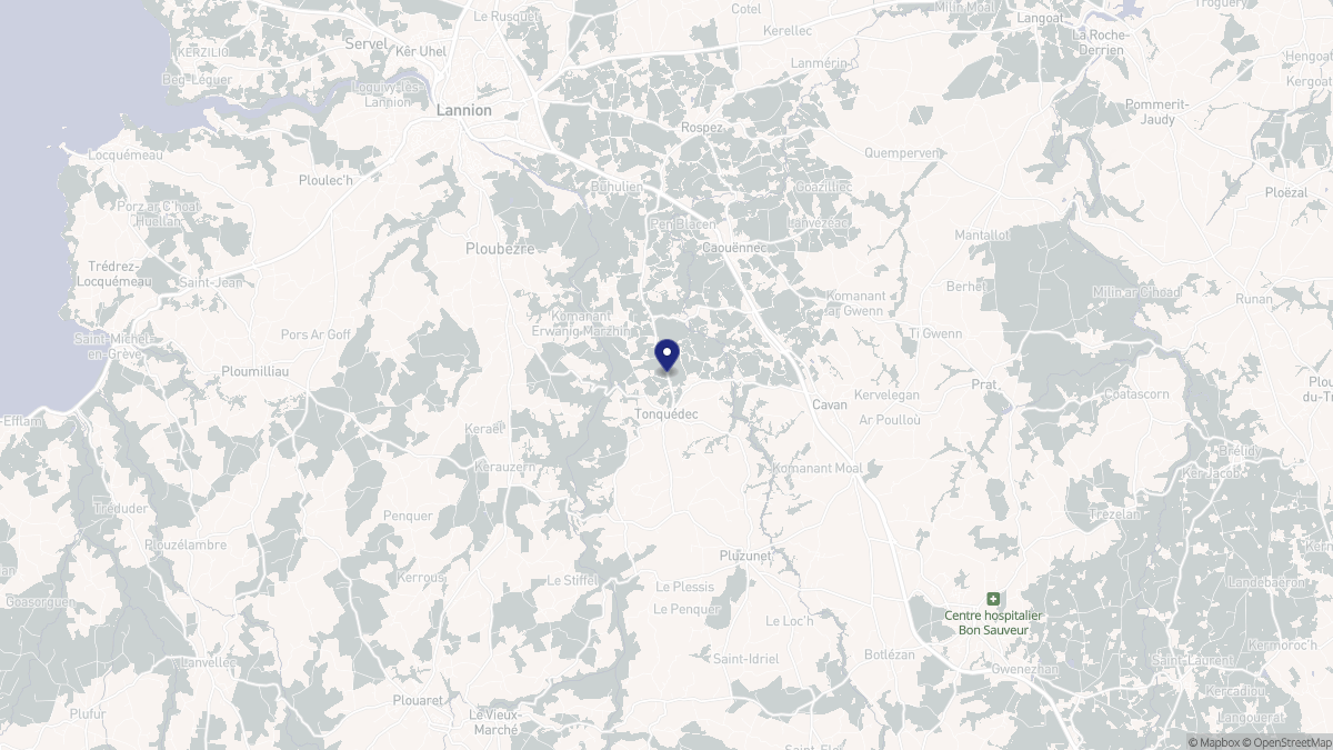 Aperçu cartographique de Tonquédec, centré sur la commune