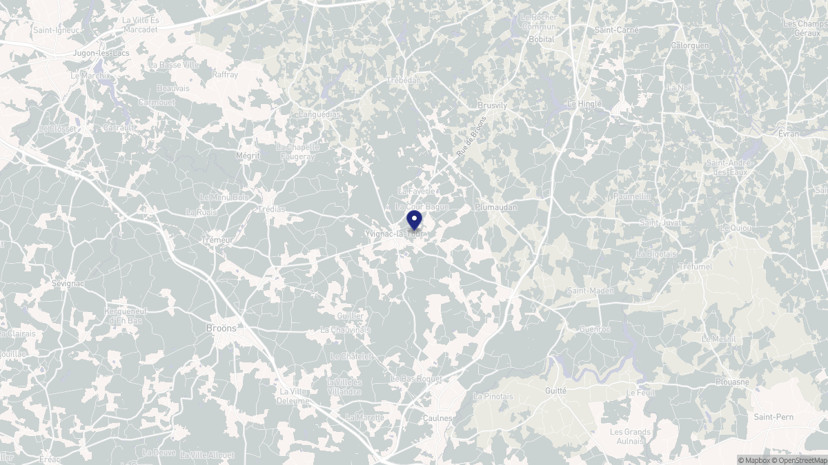 Aperçu cartographique de Yvignac-la-Tour, centré sur la commune