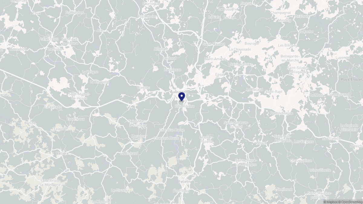 Aperçu cartographique de Aubusson, centré sur la commune