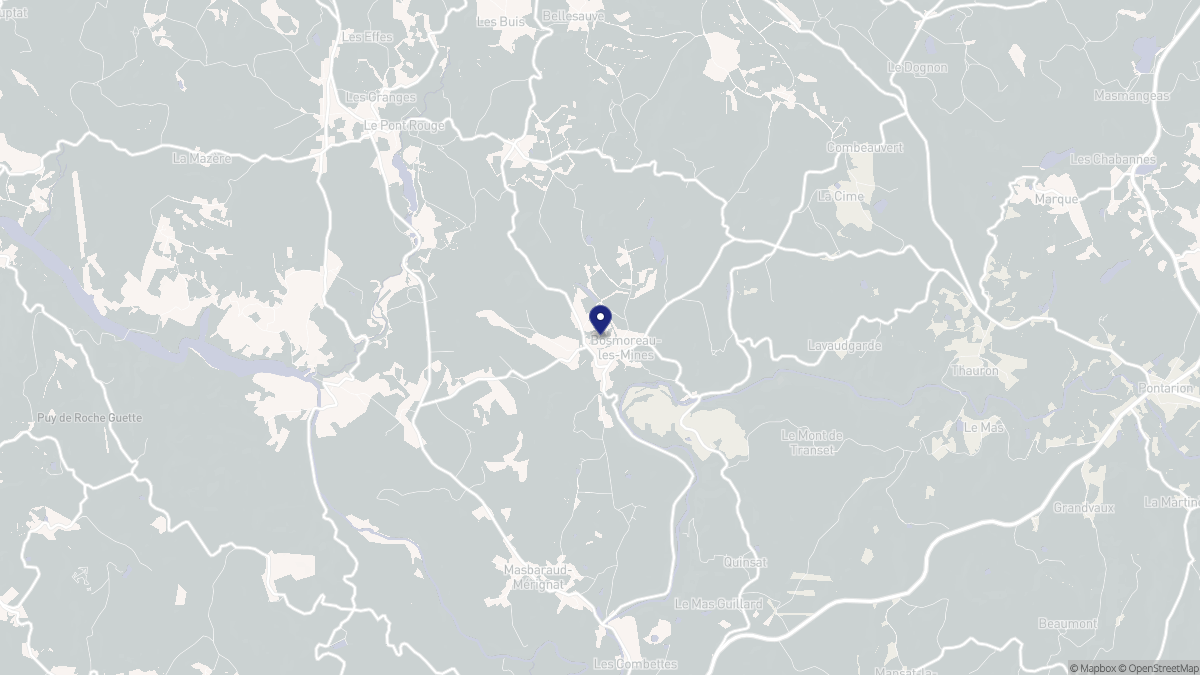 Aperçu cartographique de Bosmoreau-les-Mines, centré sur la commune