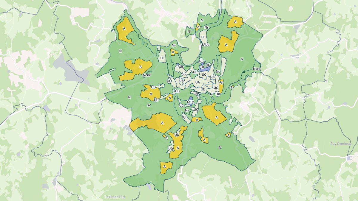 Aperçu cartographique de Bourganeuf, centré sur la commune