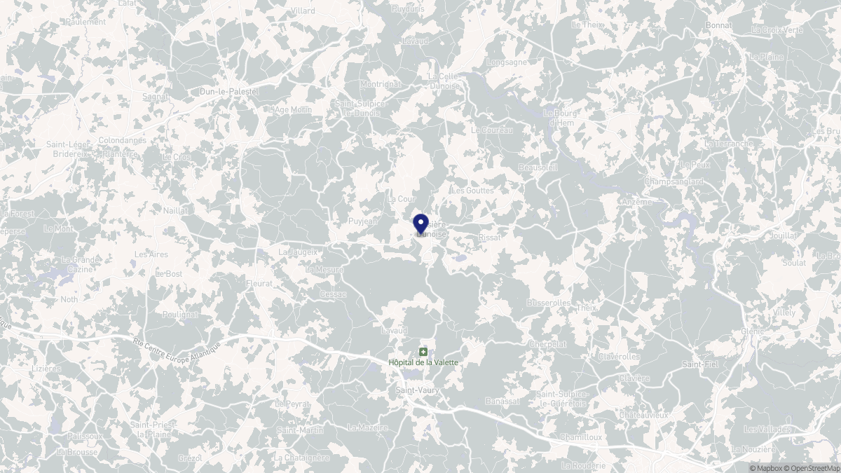 Aperçu cartographique de Bussière-Dunoise, centré sur la commune