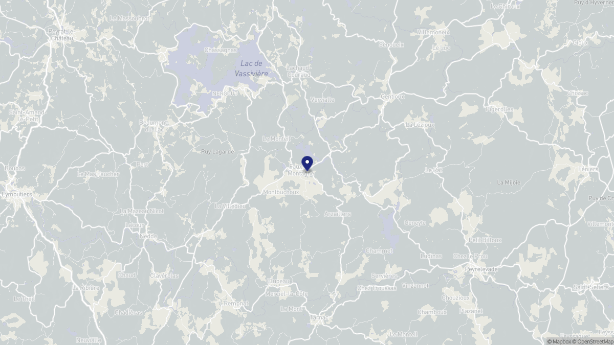 Aperçu cartographique de Faux-la-Montagne, centré sur la commune