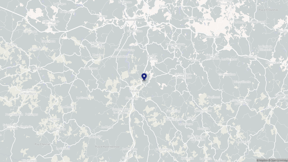 Aperçu cartographique de Felletin, centré sur la commune
