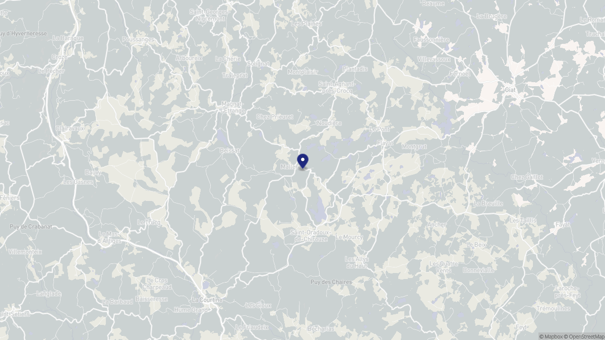 Aperçu cartographique de Malleret, centré sur la commune
