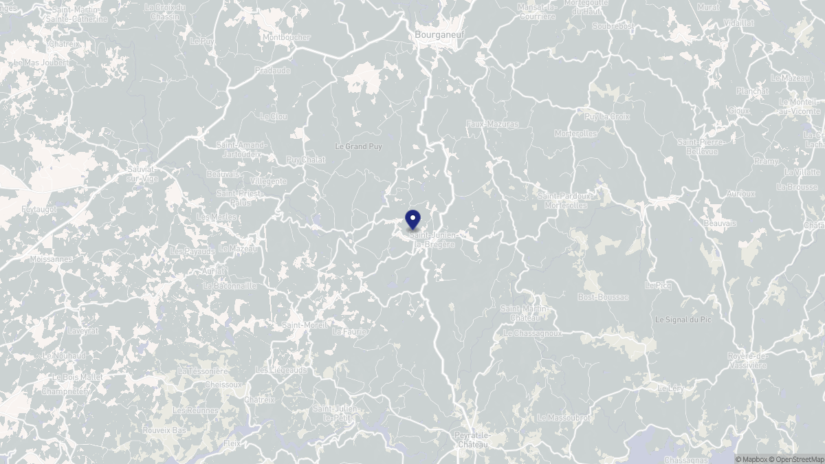 Aperçu cartographique de Saint-Junien-la-Bregère, centré sur la commune