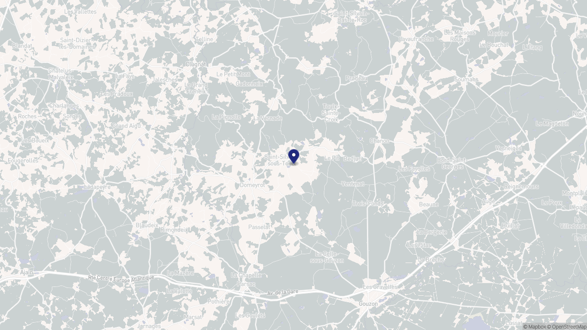 Aperçu cartographique de Saint-Silvain-sous-Toulx, centré sur la commune