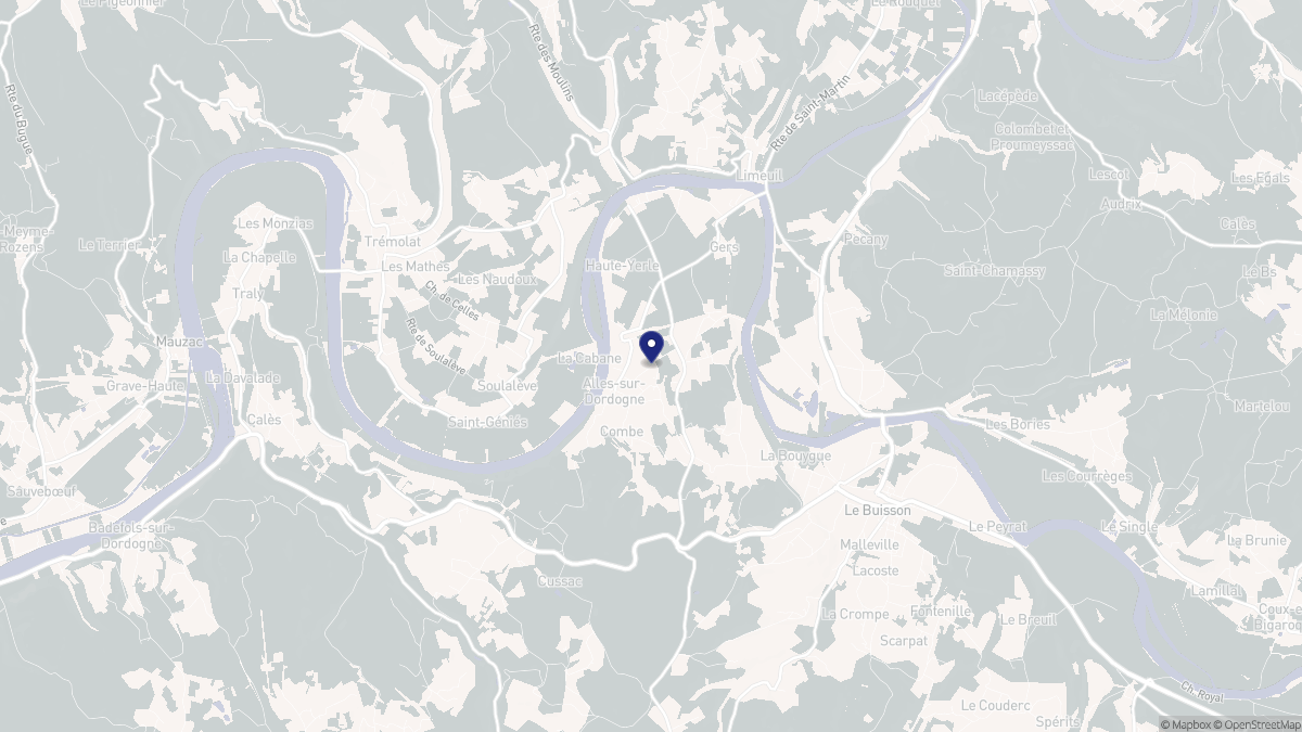 Aperçu cartographique de Alles-sur-Dordogne, centré sur la commune