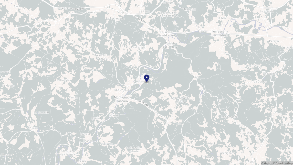 Aperçu cartographique de Aubas, centré sur la commune