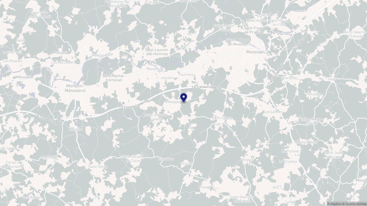 Aperçu cartographique de Beaupouyet, centré sur la commune
