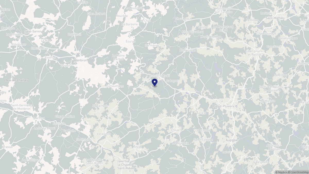 Aperçu cartographique de Bussière-Badil, centré sur la commune