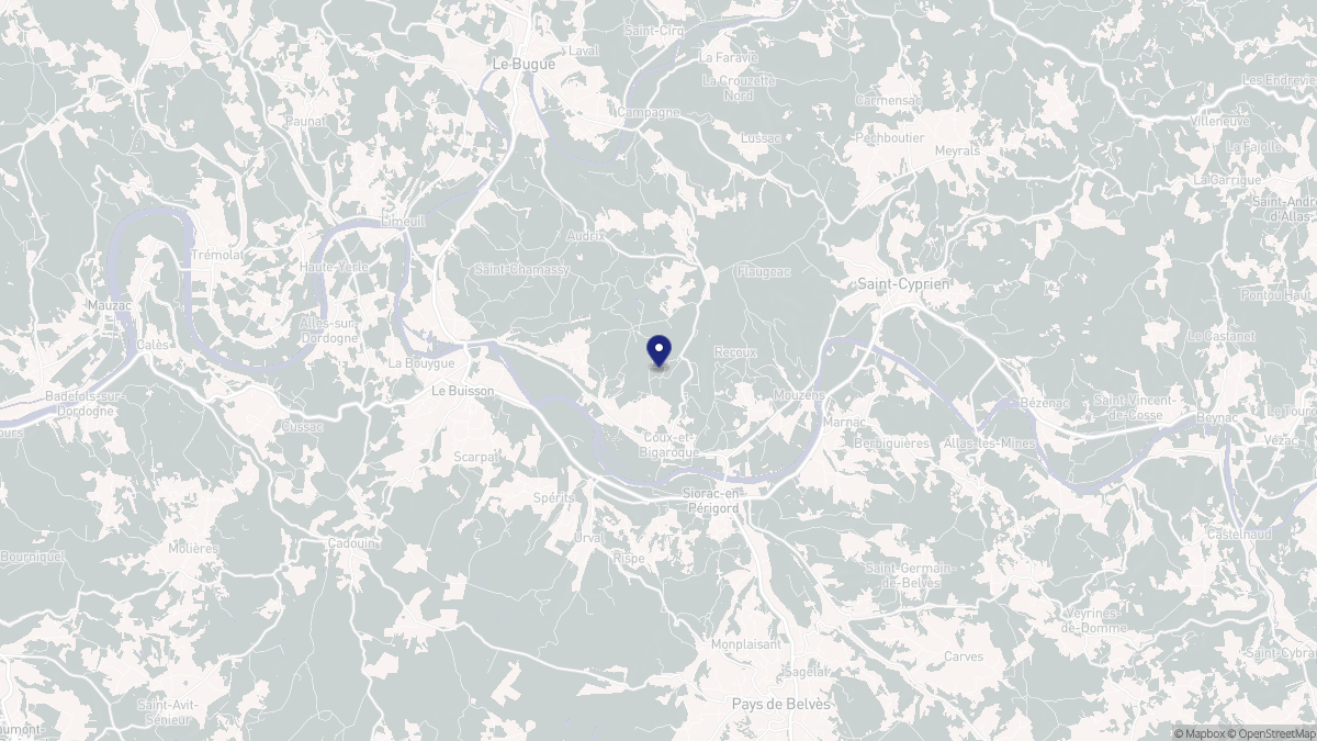 Aperçu cartographique de Coux et Bigaroque-Mouzens, centré sur la commune